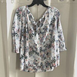 CAffe‎ Marrakesh Womens Top Large Watercolor Floral Peasant Cottagecore 17105